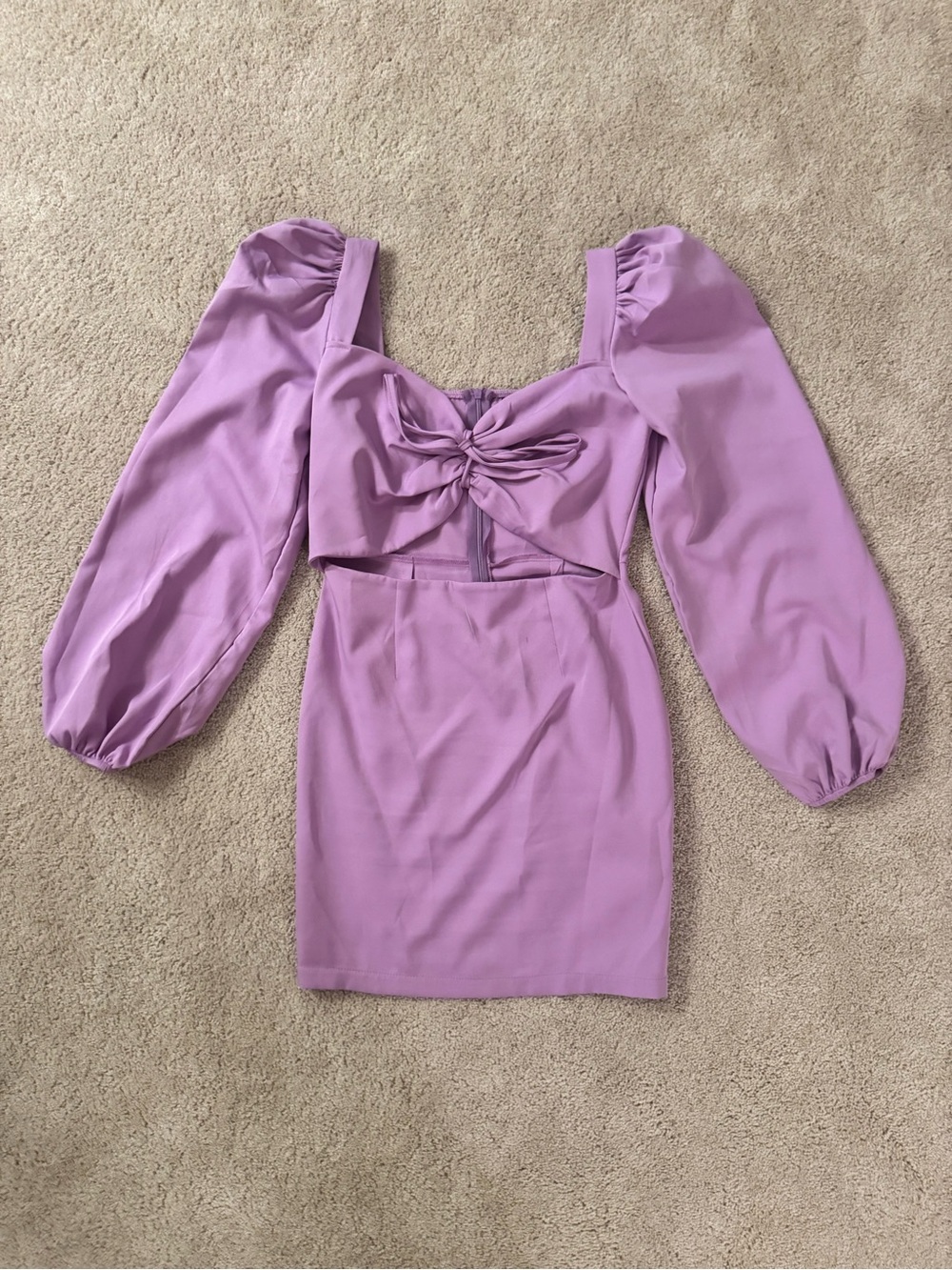 Puff-Sleeve Tie-Front Mini Dress in Lilac